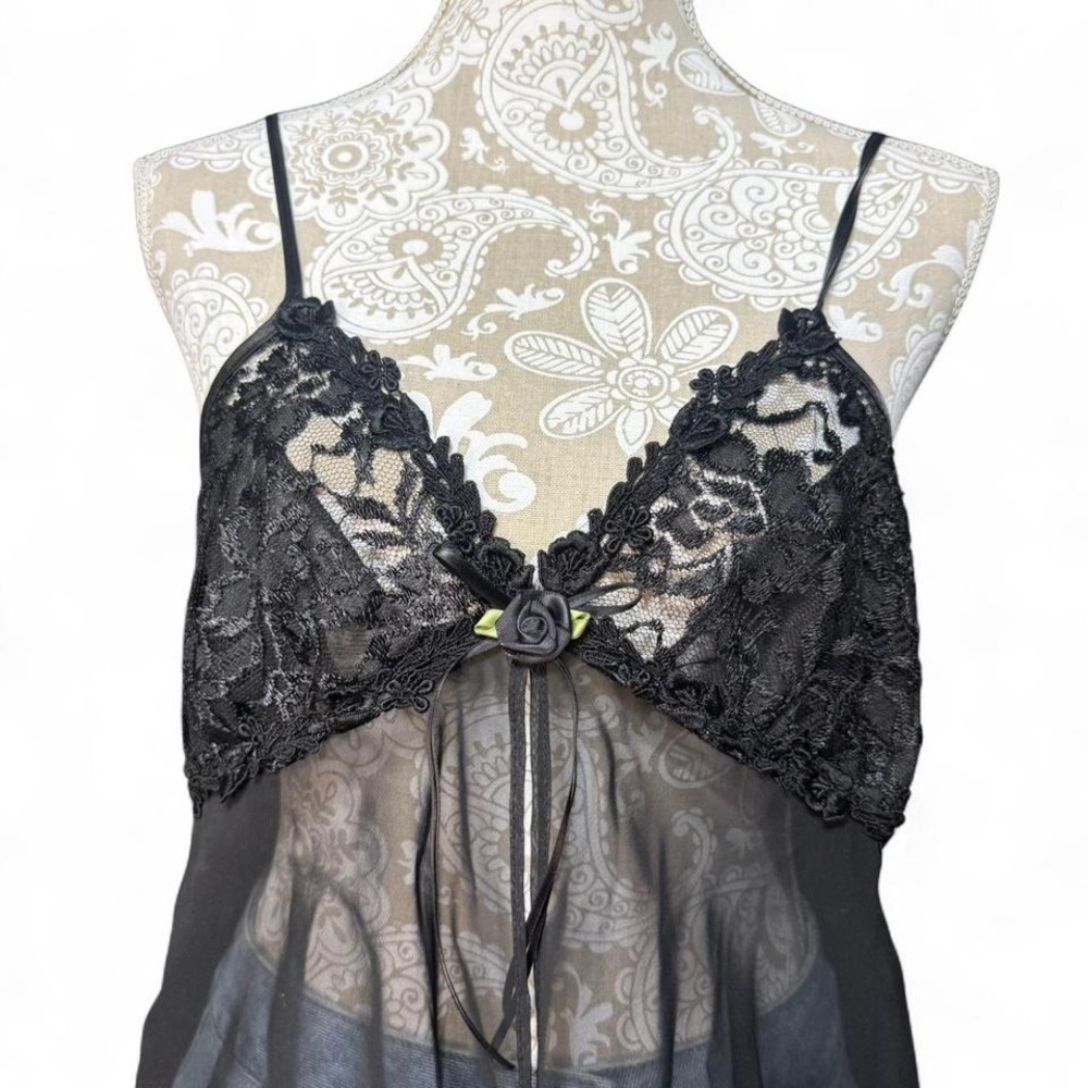 Seductive Wear by Cinema Exoile Black Sheer Lace Babydoll Cami Y2K Lingerie L - Picture 3 of 6
